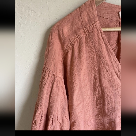 Free People Brown Buttoned Ruched Blouse - Picture 6 of 8